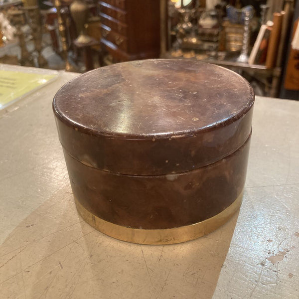 Round Brown agate & brass box 5"