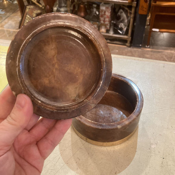 Round Brown agate & brass box 5"