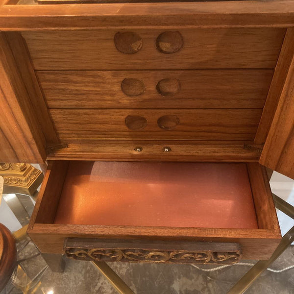 Vintage Chinese wood jewelry cabinet w/ 19th century carving
