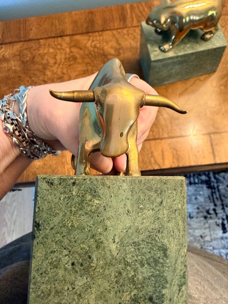 Vintage brass and marble bull and bear (stock market) pair of bookends