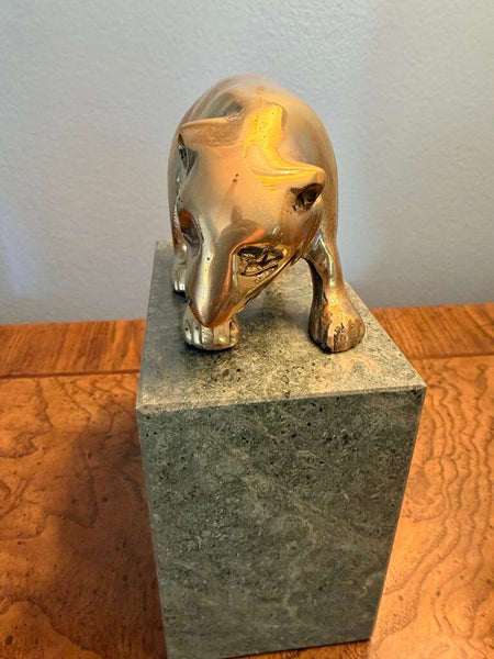 Vintage brass and marble bull and bear (stock market) pair of bookends