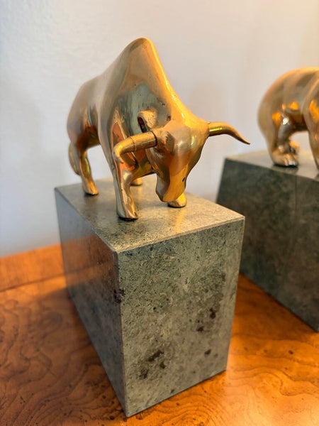 Vintage brass and marble bull and bear (stock market) pair of bookends