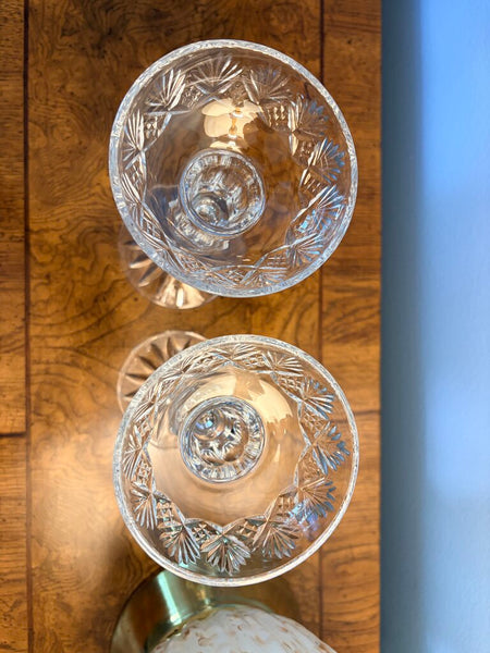 Pair of tall 8 3/8 cut glass candleholders -Poland