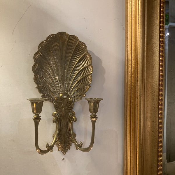 Pair vintage solid brass shell candle sconces 14" h x 8" w