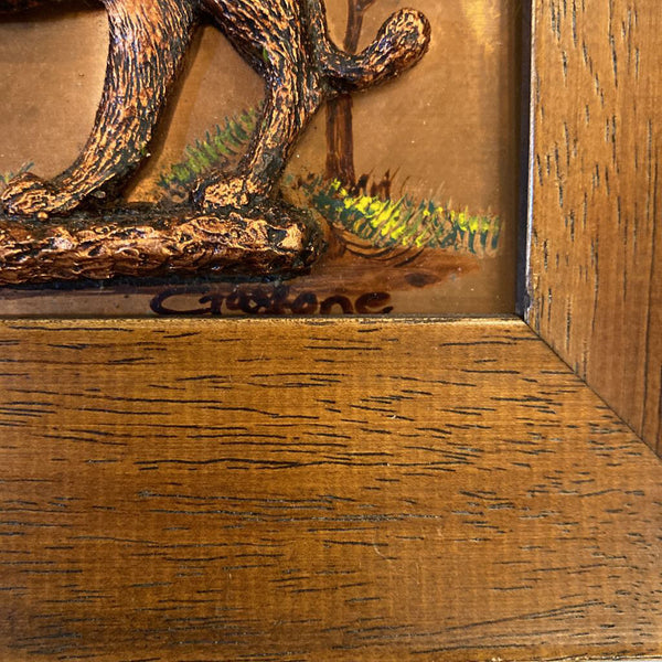 Vintage signed copper lion art 7" x 9"