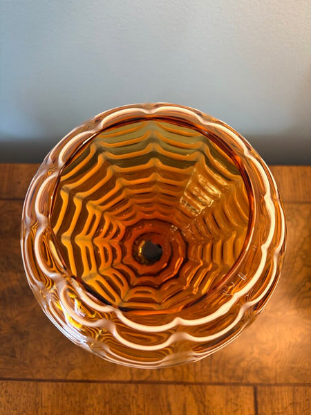 Vintage Amber Empoli glass cover jar with rare cameo stem and white draping. Classic circus tent top a truly impressive piece at nearly 16in tall! Pick up only