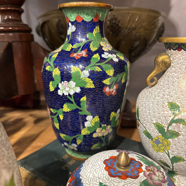 Cloisonne Cobalt 8" Blue Vase as is