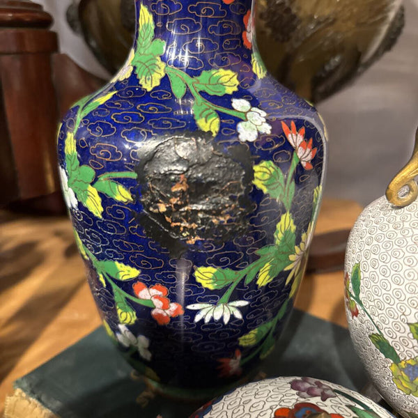 Cloisonne Cobalt 8" Blue Vase as is