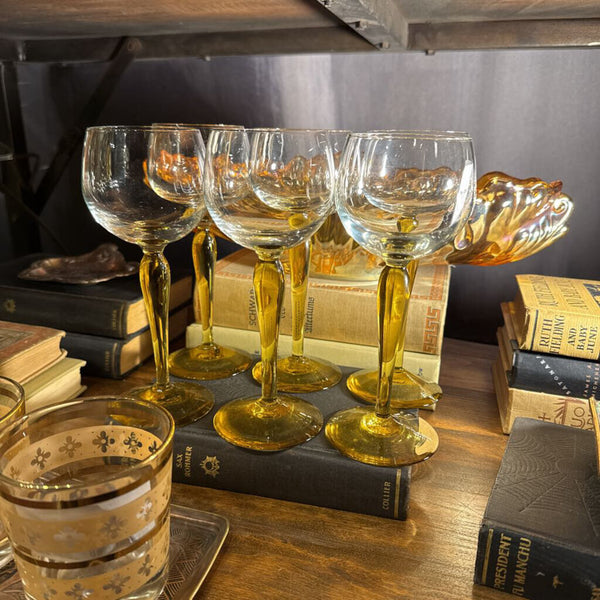 Set of 6 Portuguese Wine Glasses Amber Stem