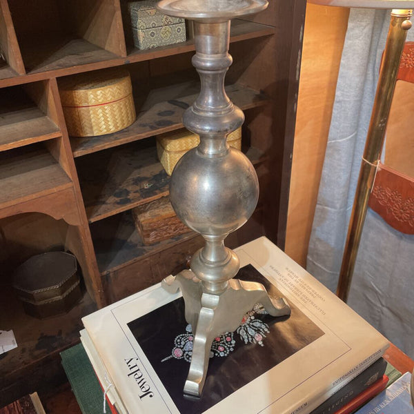 Vintage HEAVY Nickel Tone Maitland Smith Pair of Candle Sticks 14" Tall