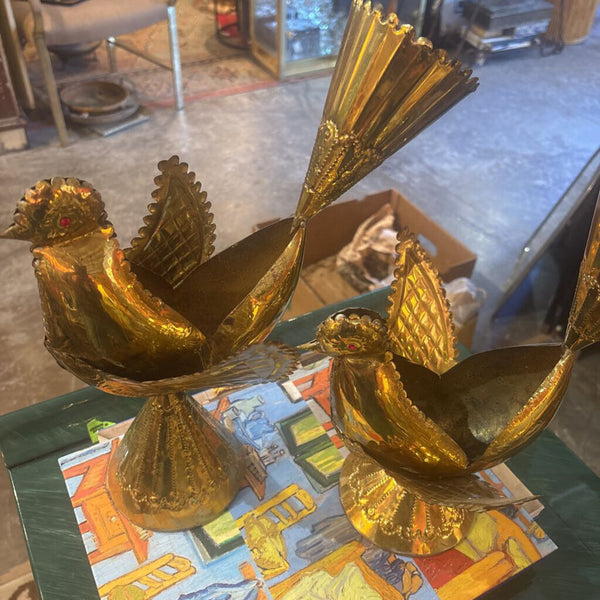 Large Metal LoveBirds with jeweled eyes a- set of 2
