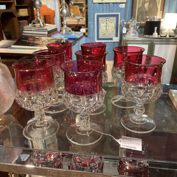 Set of 8 Glass Goblets Vintage Tiffin Franciscan Kings Crown Ruby Red