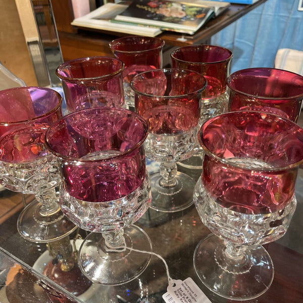 Set of 8 Glass Goblets Vintage Tiffin Franciscan Kings Crown Ruby Red