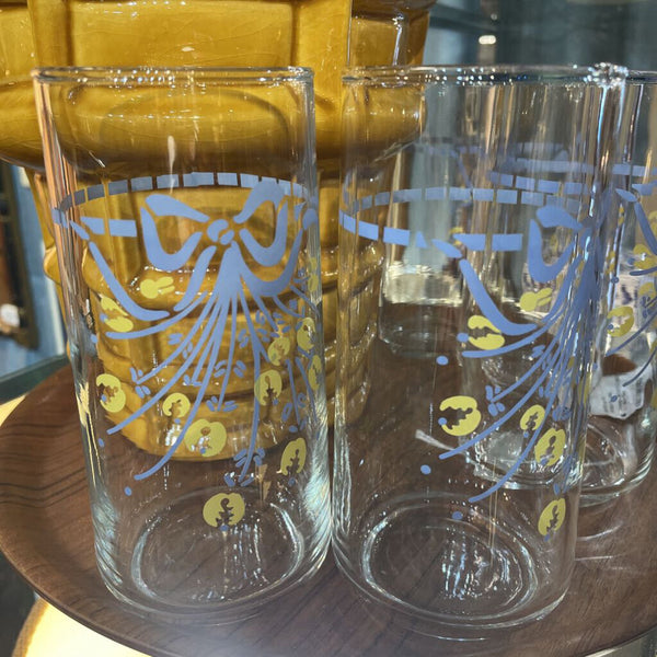 Vintage Set of 6 Drinking Glasses w/ Blue Bow