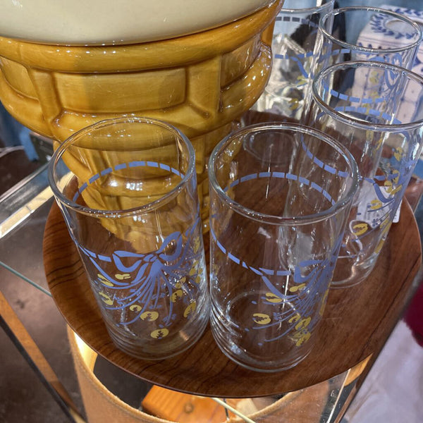 Vintage Set of 6 Drinking Glasses w/ Blue Bow