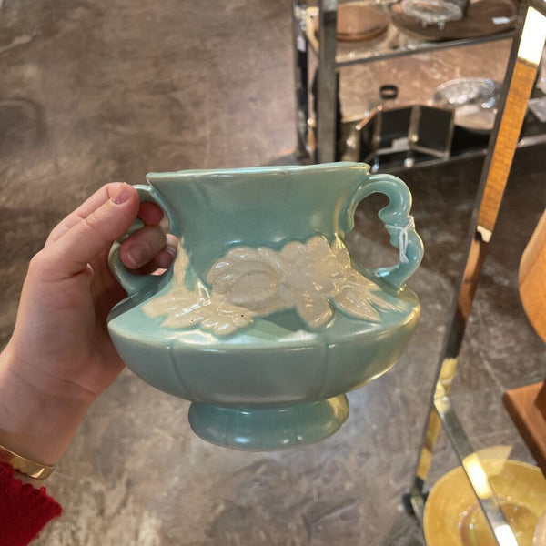 Vintage Weller Pottery Double Handled Vase Mint Green -- Late 1930s
