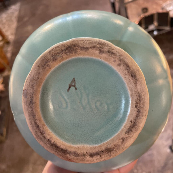 Vintage Weller Pottery Double Handled Vase Mint Green -- Late 1930s