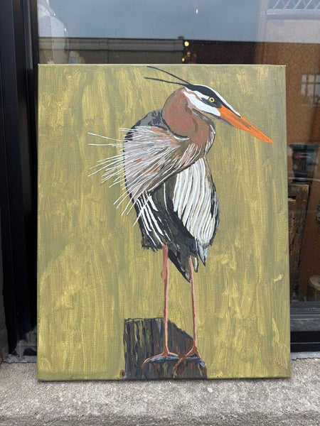 Painted Herron on canvas 20x16x16