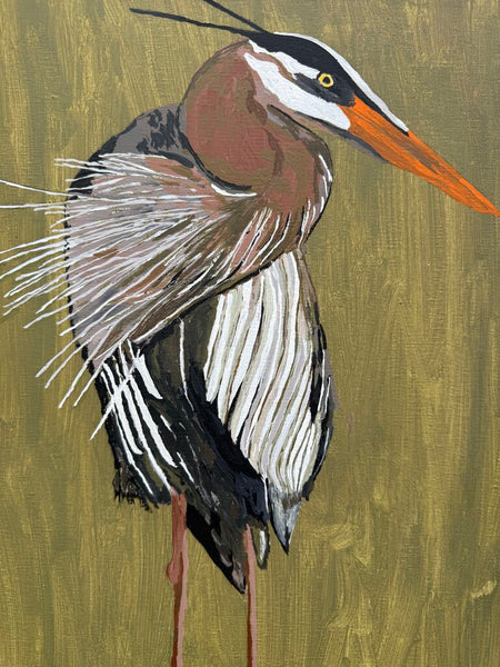 Painted Herron on canvas 20x16x16