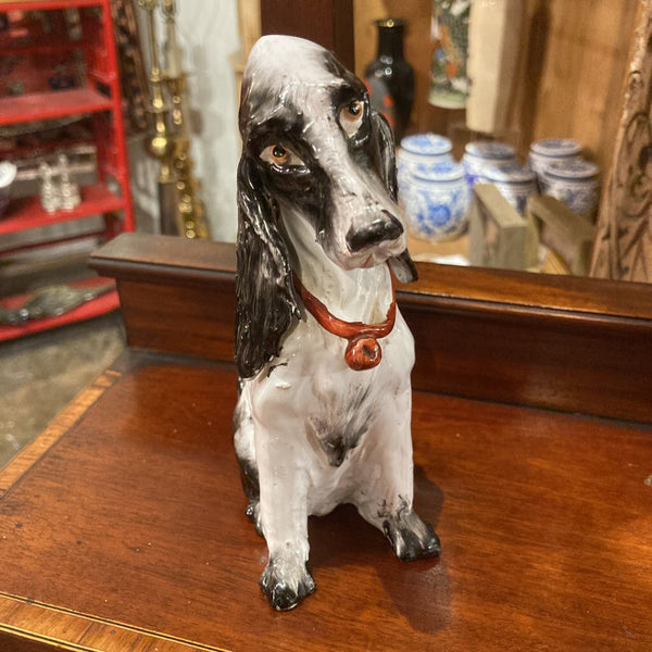 Vintage Italy pottery dog w/red collar 6"H x 4" W