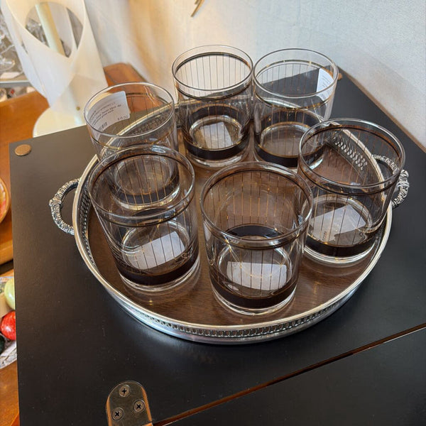 Silver plate handled tray with mahogany base 14x12