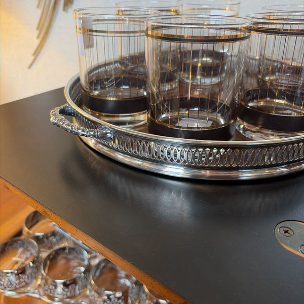 Silver plate handled tray with mahogany base 14x12
