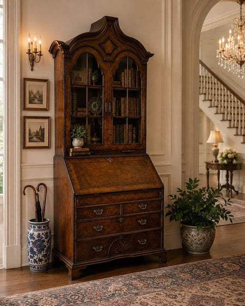 ANTIQUE BURLED WOOD SECRETARY 95T 42W 25D IN STORE PICK UP ONLY