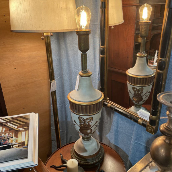 Unique Vintage Lamp Painted Glass and Brass