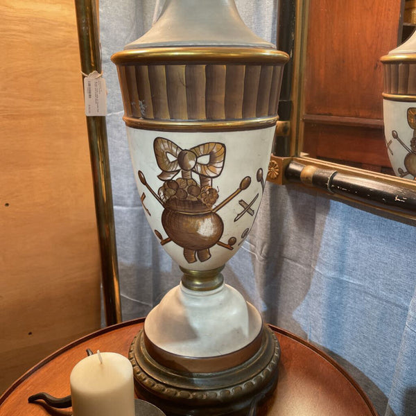 Unique Vintage Lamp Painted Glass and Brass