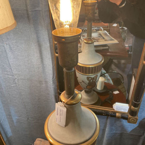 Unique Vintage Lamp Painted Glass and Brass