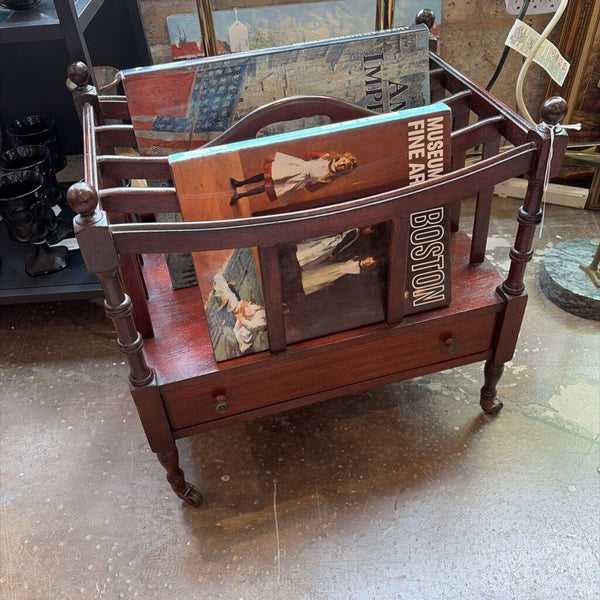 Vintage mahogany magazine rack with drawer