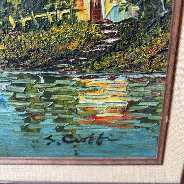 Mid Century Modern impressionistic sailboat Italian scenic by S Cioffi 18.5x22.5 approx-oil on canvas 1960s