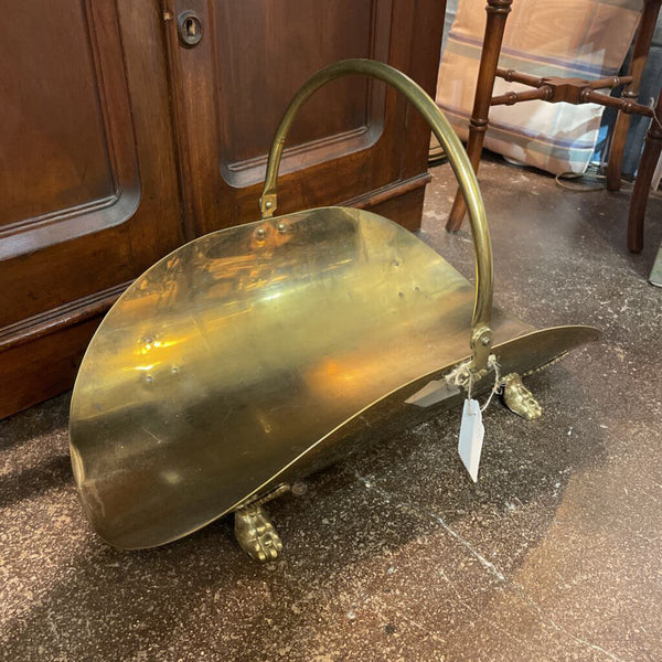 Brass Footed Fireplace Firewood Log Holder/Basket