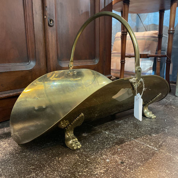 Brass Footed Fireplace Firewood Log Holder/Basket