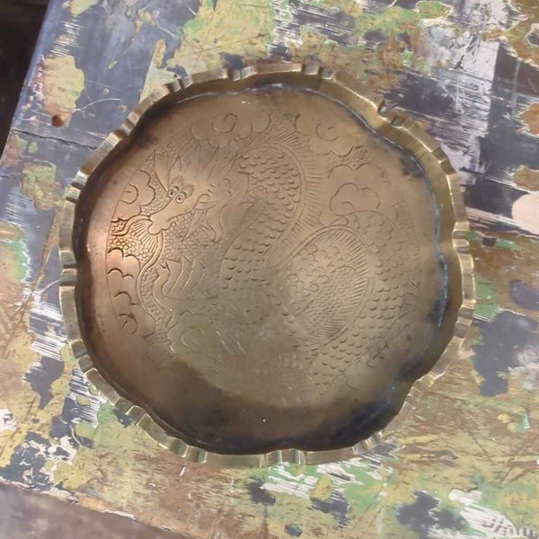 Hand-Tooled Vintage Indian Brass Tray 7.5"DIA LSBJ 06.26