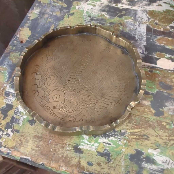 Hand-Tooled Vintage Indian Brass Tray 7.5"DIA LSBJ 06.26