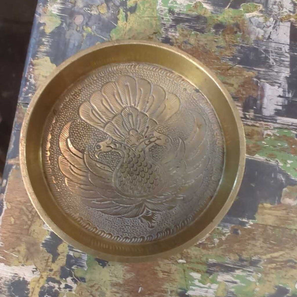 Brass Peacock Trinket Dish 2.75"DIA LSBJ 06.26