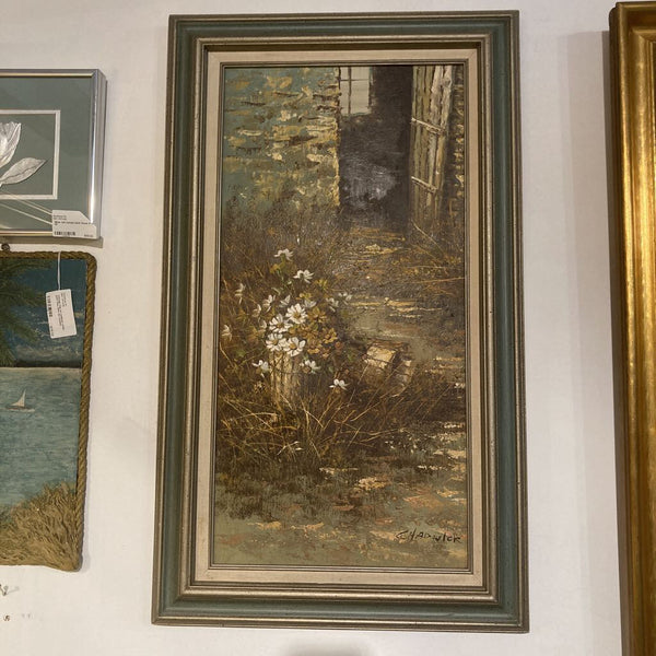 Vintage oil painting signed Chadwick 27" x 14"