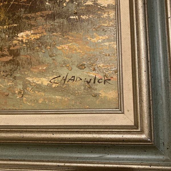 Vintage oil painting signed Chadwick 27" x 14"