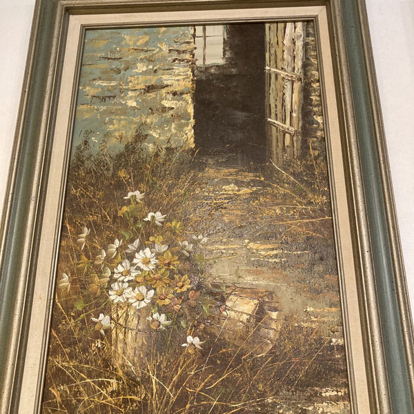 Vintage oil painting signed Chadwick 27" x 14"