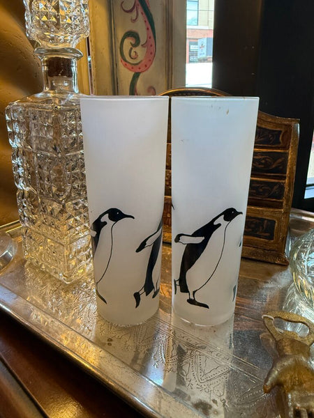 Pair vintage Penguin tall barware glasses