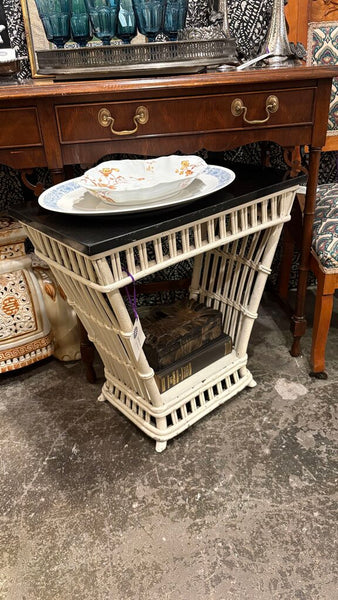 BAMBOO & RATTAN VINTAGE TABLE W/FAUX STONE TOP | 22"W X 21.25"H X 12"D