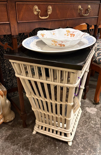 BAMBOO & RATTAN VINTAGE TABLE W/FAUX STONE TOP | 22"W X 21.25"H X 12"D
