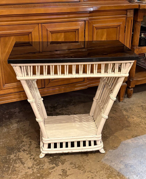 BAMBOO & RATTAN VINTAGE TABLE W/FAUX STONE TOP | 22"W X 21.25"H X 12"D