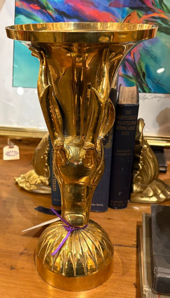 VINTAGE SOLID BRASS DEER VESSEL | 12"H X 8.8.25"W