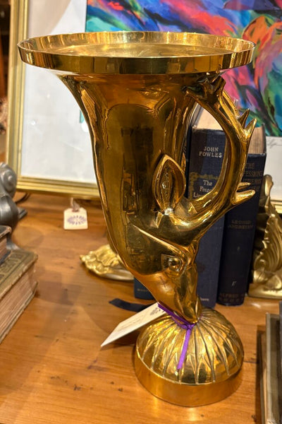 VINTAGE SOLID BRASS DEER VESSEL | 12"H X 8.8.25"W