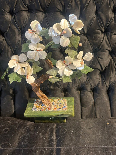 Vintage Gem Stone Bonsai Tree Mother Of Pear Florals 12inch T
