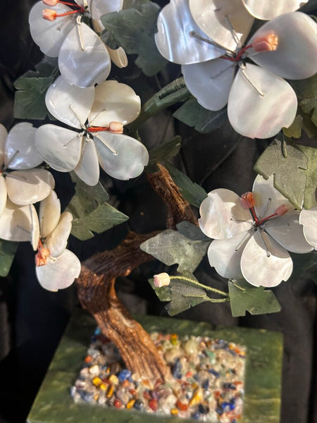 Vintage Gem Stone Bonsai Tree Mother Of Pear Florals 12inch T