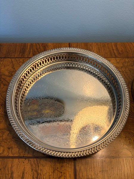 Vintage 9inch silver plate tray with gallery edge