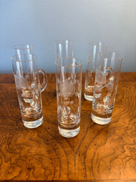 Set of 6 etched and handled shots